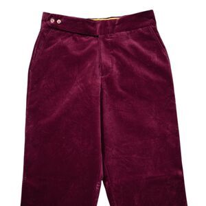 Mens 34 Gurkha Pants Burgundy Pinstripe Velvet High Waist Flat Front Straight